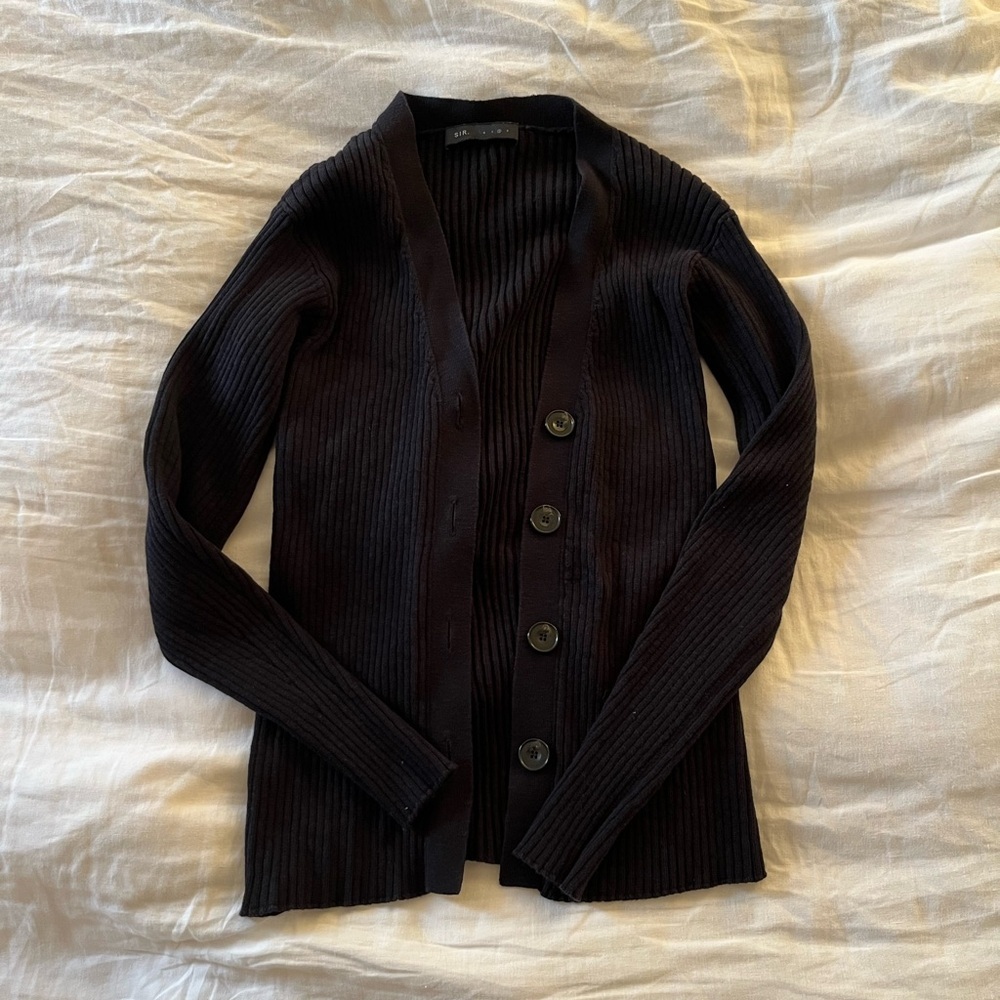 SIR the Label Black Enes Ribbed Cardigan and Pants Matching Set